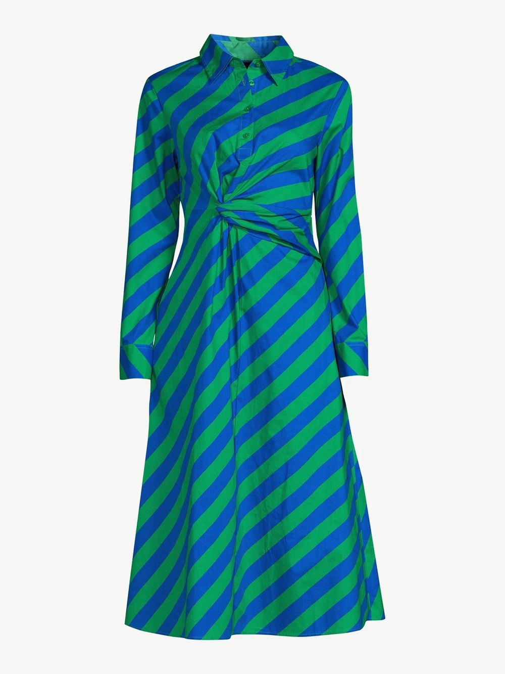 Scoop Blue & Green Striped Twist-Waist Shirt Dress
